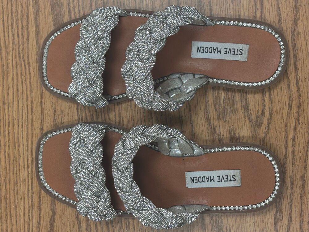 Steve Madden chunky braided rhinestone slides